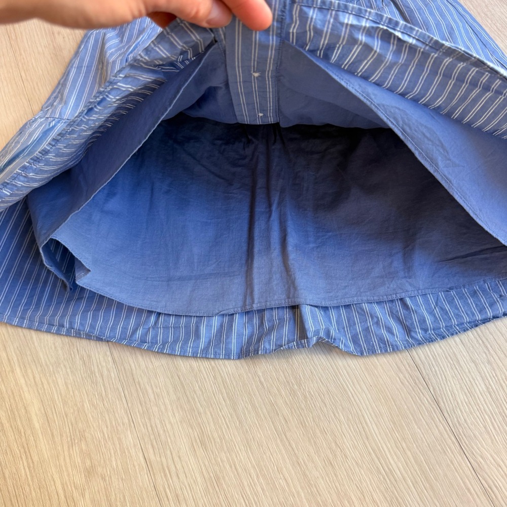 Madewell Blue White Pinstripe Button Front Tiered Cotton Mini Skirt Size Small - Picture 4 of 8